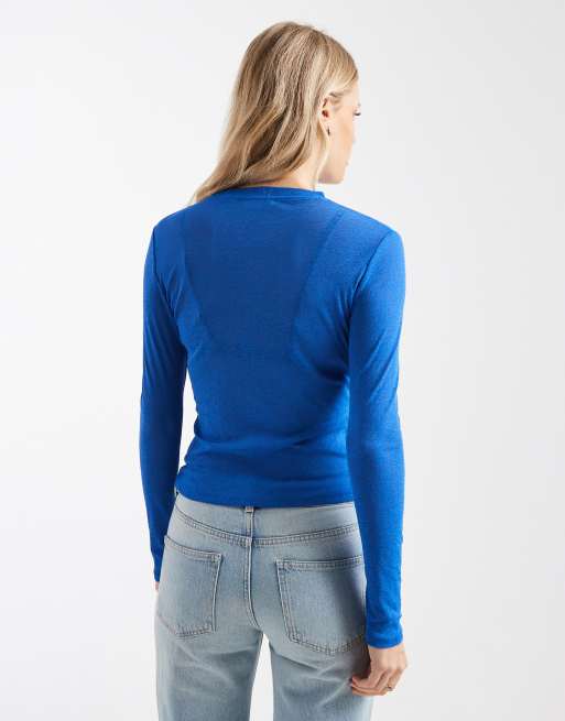 ASOS DESIGN – Koboltblå, finstickad och skir topp med långa ärmar, 4 av 4