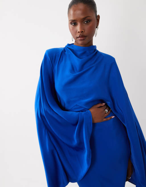 ASOS DESIGN - Koboltblå maxikjole i satin med ståkrave og overdrevne ærmer, 3 af 4