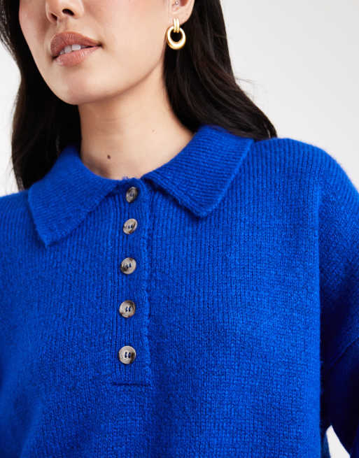 ASOS DESIGN - Koboltblå rugbyskjorte i kompakt strik, 2 af 4
