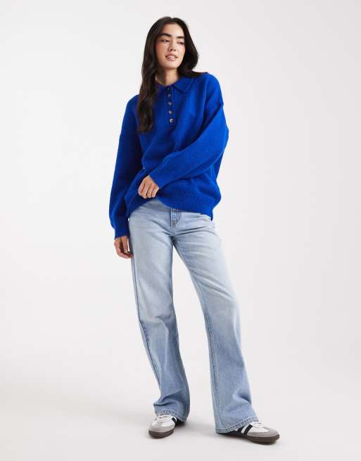 ASOS DESIGN - Koboltblå rugbyskjorte i kompakt strik, 3 af 4