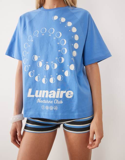 ASOS DESIGN – Koboltblå t-shirt i oversized fit med korta ärmar och 'Lunaire'-tryck, 3 av 4