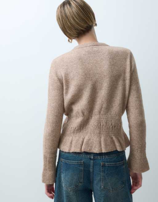 ASOS DESIGN kofta i ullmix med markerad midja och ballongärmar i mocha, 4 av 5