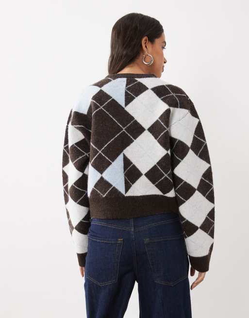 ASOS DESIGN kofta med blandat argylemönster i chokladbrun, 4 av 4