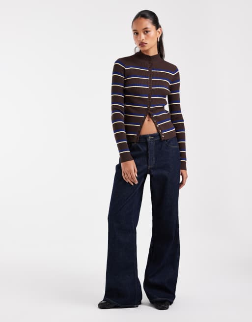 ASOS DESIGN kofta med knäppning hela vägen och ståkrage i randigt, 2 av 4