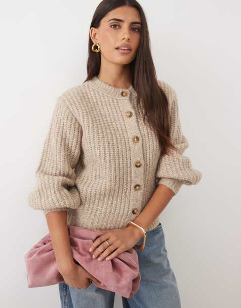 ASOS DESIGN kofta med markerad midja i fiskarstickning med ull i oatmeal - view 1