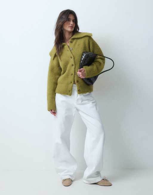 ASOS DESIGN kofta med markerad midja och krage i oliv, 2 av 4