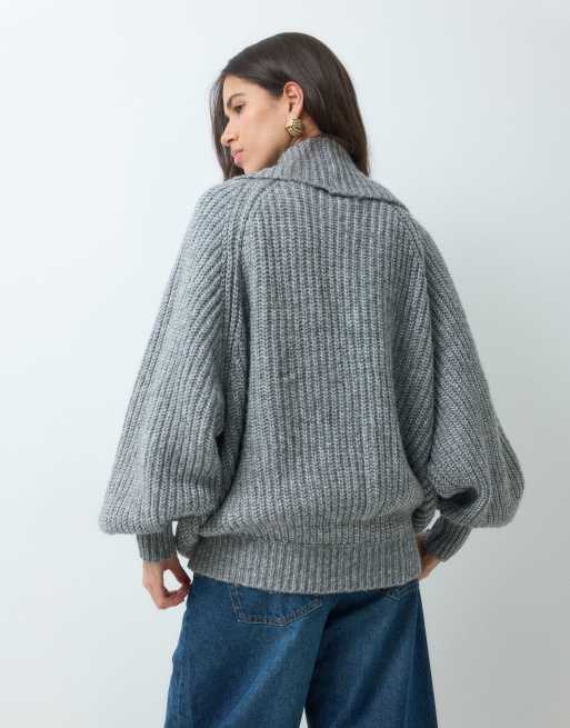 ASOS DESIGN kofta med sjalkrage i gråmelerad oversized-modell, 5 av 5