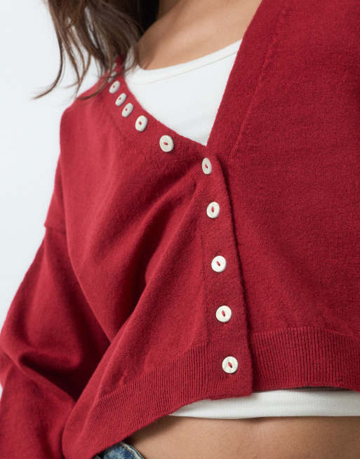 ASOS DESIGN kofta med v-ringning och knappdetaljer i rött, 4 av 5