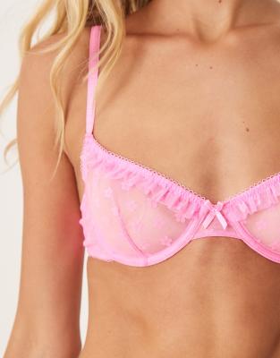 Shop Asos Design Koko Floral Textured Mesh Ruffle Underwire Bra