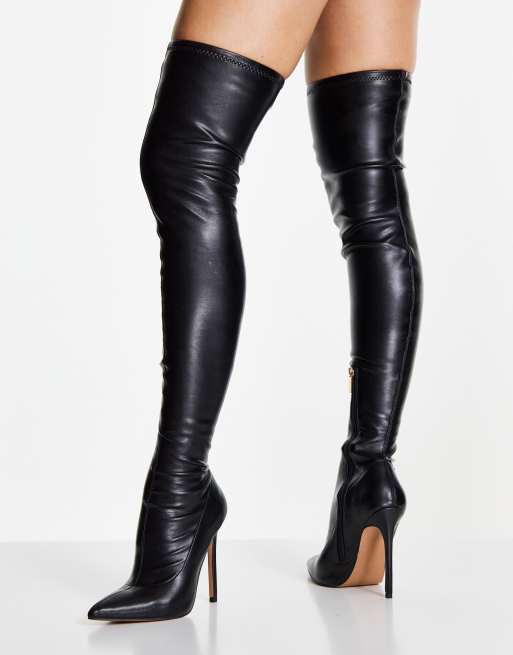 ASOS DESIGN – Koko – Overknee-Stiefel in Schwarz mit Absatz und weiter Passform, 3 von 4