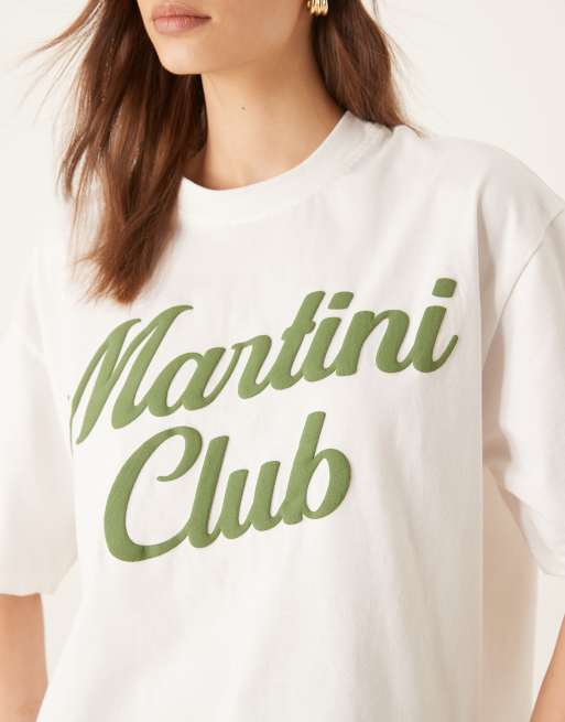 ASOS DESIGN - Kokosfarvet oversized T-shirt med 'Martini Club'-grafik, 3 af 4
