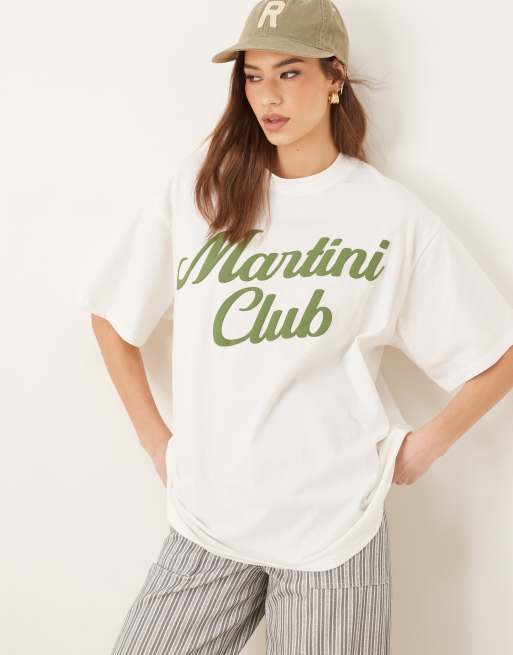 ASOS DESIGN - Kokosfarvet oversized T-shirt med 'Martini Club'-grafik, 4 af 4
