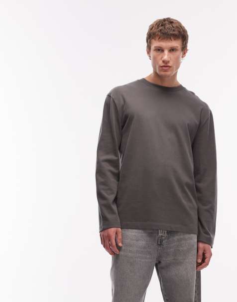 ASOS DESIGN - Koksgrå afslappet langærmet T-shirt i kraftig bomuld med børstet finish - view 1
