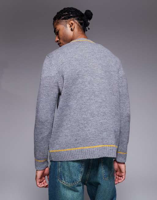 ASOS DESIGN - Koksgrå afslappet strikket trøje med rund hals og kontrastsøm, 3 af 5