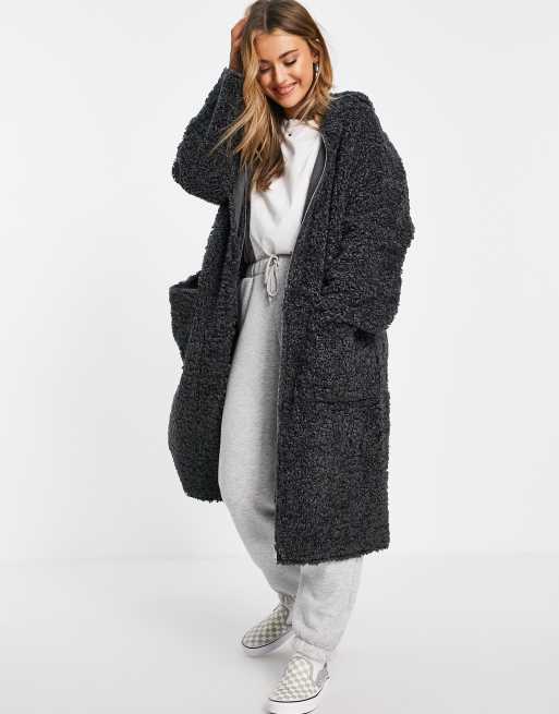 ASOS DESIGN - Koksgrå bonded parkafrakke i imiteret lammeskind