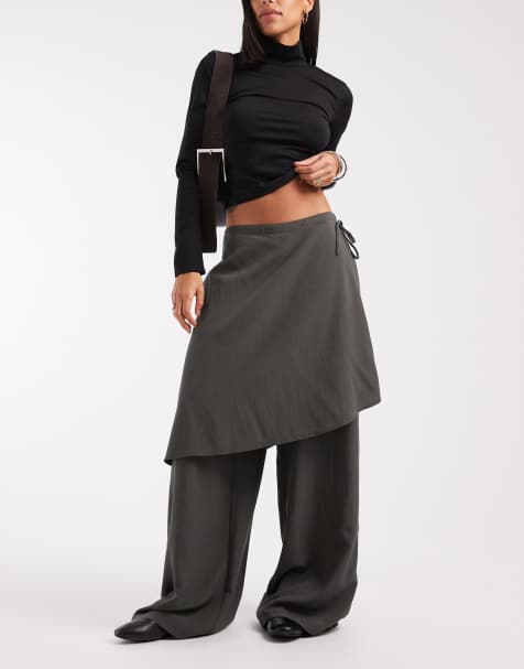 ASOS DESIGN - Koksgrå bukser med lige ben og skørtdetalje - view 1