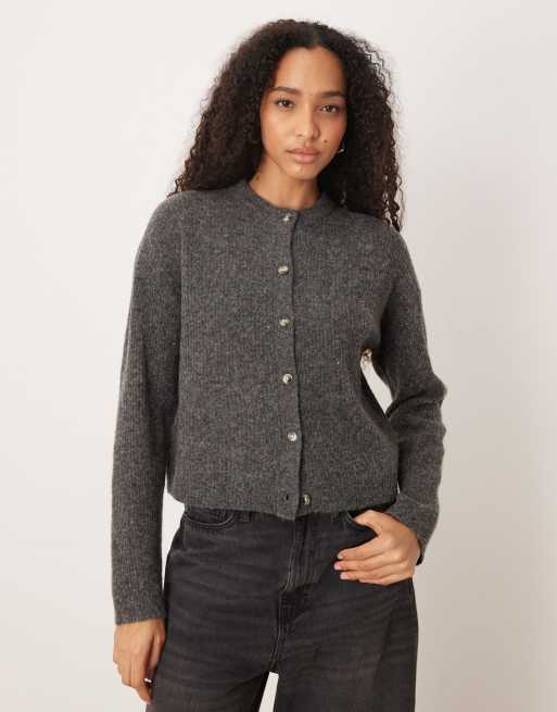 ASOS DESIGN - Koksgrå cardigan i alpakamateriale med indsyning i taljen
