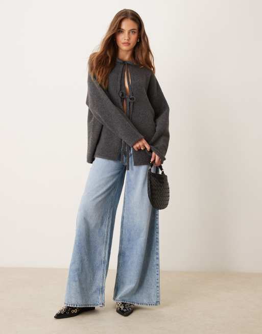 ASOS DESIGN - Koksgrå cardigan med bindebånd og sløjfer foran, 2 af 4