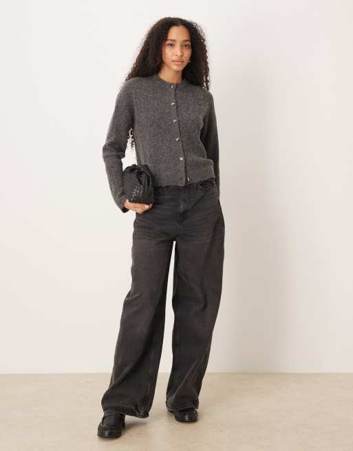ASOS DESIGN - Koksgrå cardigan med indsyet talje i uld og alpaka, 3 af 4