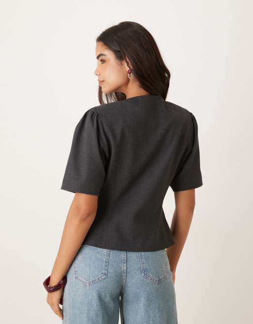 ASOS DESIGN - Koksgrå dobbeltradet blazer med tætsiddende pasform, 3 af 4