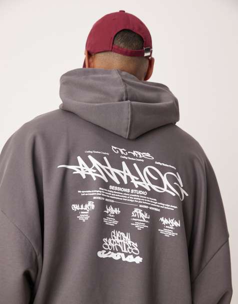 ASOS DESIGN - Koksgrå ekstremt oversized hættetrøje med tekstprint på ryggen - view 1