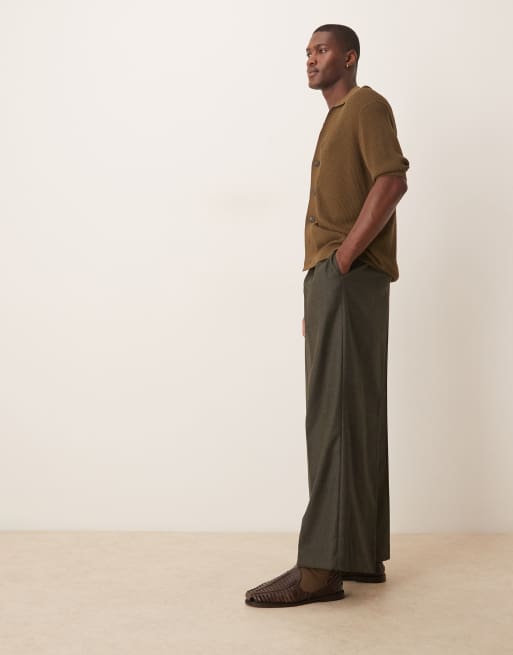ASOS DESIGN - Koksgrå elegante bukser med løstsiddende ben og plisseringer foran i børstet stof , 2 af 5