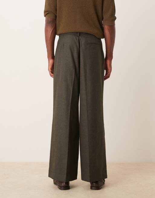 ASOS DESIGN - Koksgrå elegante bukser med løstsiddende ben og plisseringer foran i børstet stof , 4 af 5