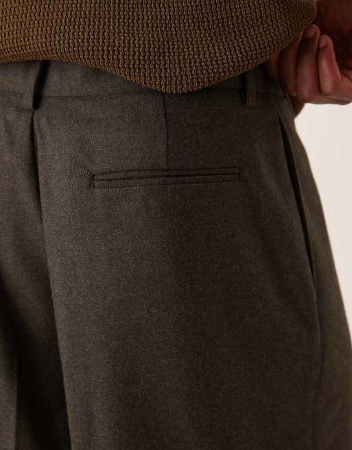 ASOS DESIGN - Koksgrå elegante bukser med løstsiddende ben og plisseringer foran i børstet stof , 5 af 5