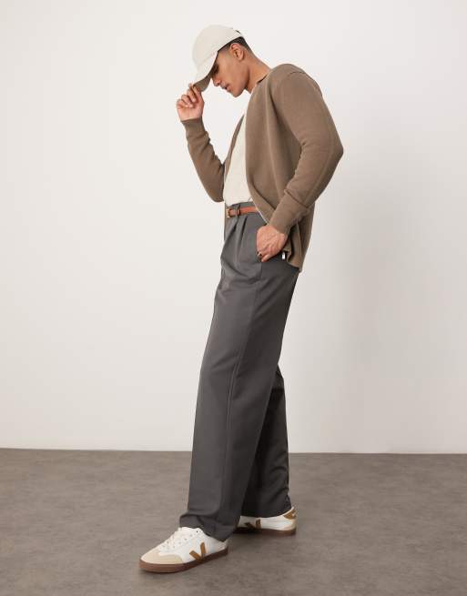 ASOS DESIGN - Koksgrå elegante bukser med vide ben og dobbelt plissering, 2 af 5