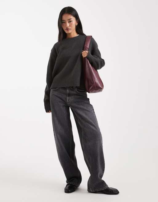 ASOS DESIGN - Koksgrå firkantet striktrøje med rund hals og sideslids, 2 af 4