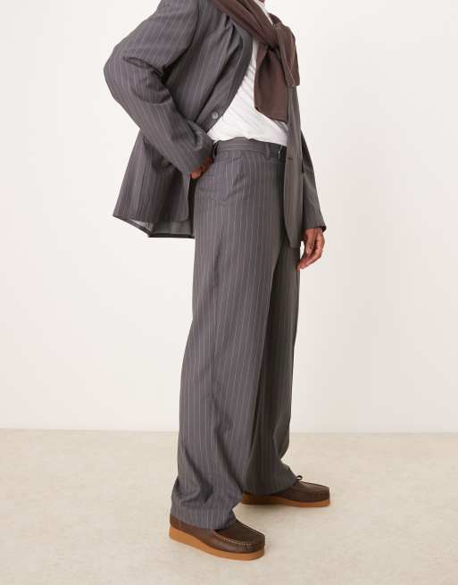 ASOS DESIGN wide fit suit pants in charcoal pinstripe