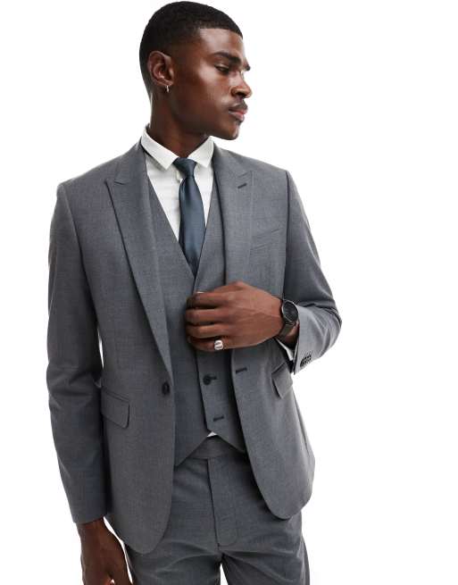 ASOS DESIGN - Koksgrå habitjakke med uld i skinny fit