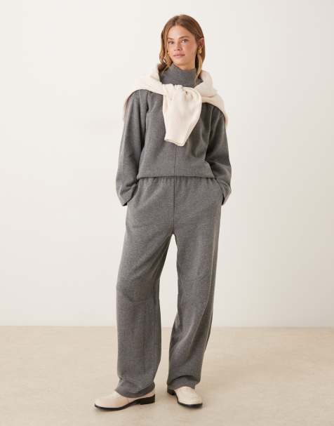 ASOS DESIGN - Koksgrå melerede superbløde joggingbukser med tøndeformede ben - Del af sæt - view 1
