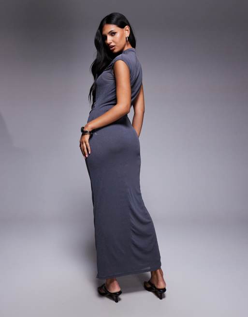 ASOS DESIGN - Koksgrå midikjole med drapering og rynker, 3 af 4