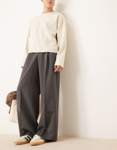 ASOS DESIGN - Koksgrå og elegante bukser i løs pasform med plisseringer fortil - view 1
