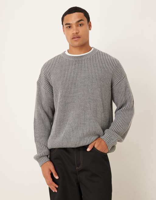 ASOS DESIGN - Koksgrå og langærmet striktrøje med afslappet pasform samt rund hals