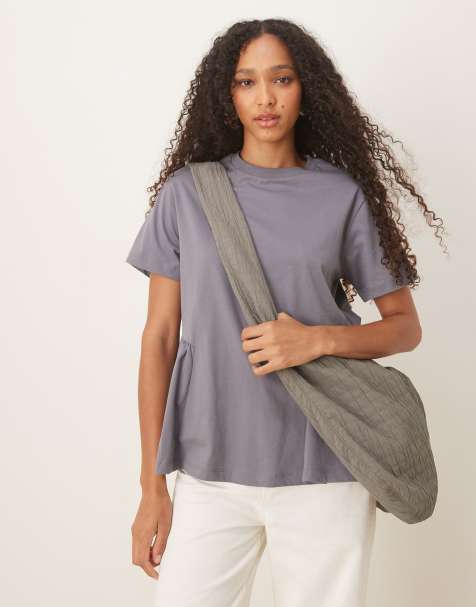 ASOS DESIGN - Koksgrå og oversized T-shirt med rynket peplumdetalje - view 1