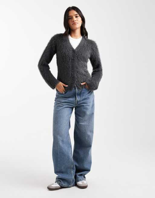 ASOS DESIGN - Koksgrå og strikket cardigan i loddent garn med V-hals, 2 af 4