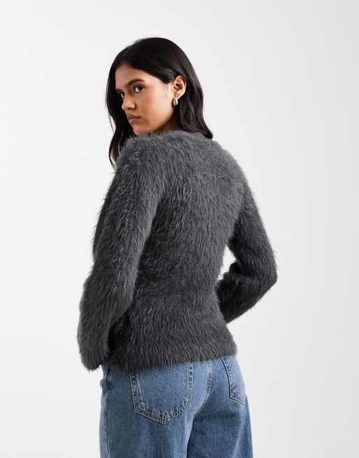 ASOS DESIGN - Koksgrå og strikket cardigan i loddent garn med V-hals, 3 af 4