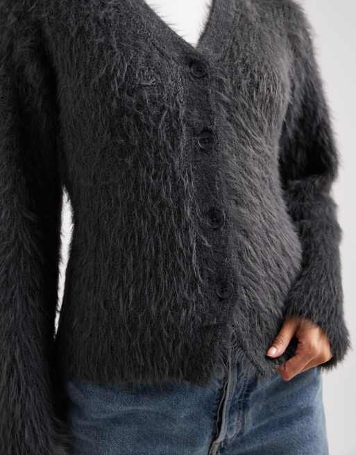 ASOS DESIGN - Koksgrå og strikket cardigan i loddent garn med V-hals, 4 af 4