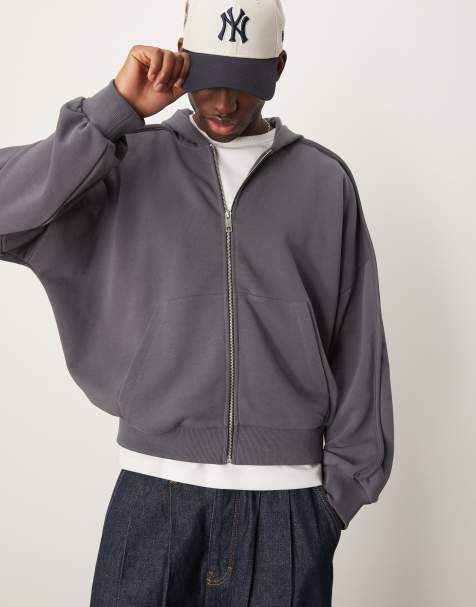 ASOS DESIGN - Koksgrå oversized firkantet hættetrøje med sænkede skuldre og sømdetaljer - view 1