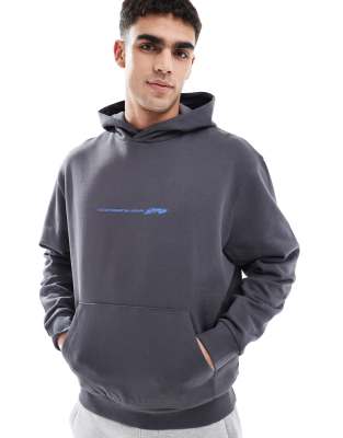ASOS DESIGN - Koksgrå oversized hættetrøje med tekstprint på bryst og ryg - view 1