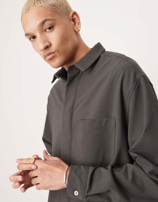 ASOS DESIGN - Koksgrå, oversized og firkantet skjorte - Del af sæt, 3 af 4