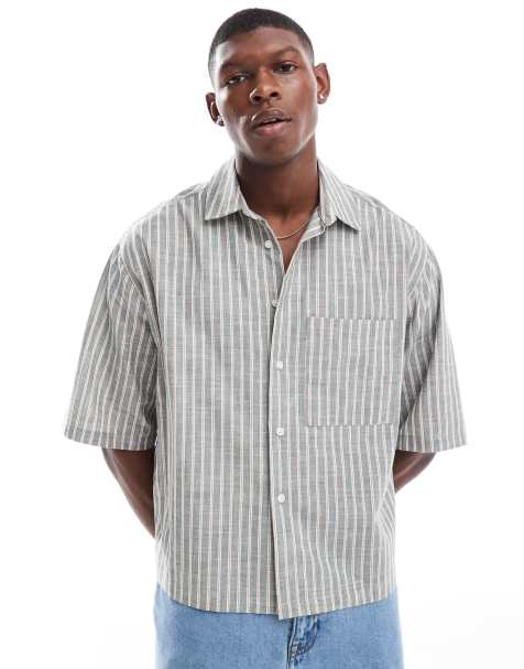 ASOS DESIGN - Koksgrå oversized Oxford-skjorte med striber i firkantet pasform - view 1