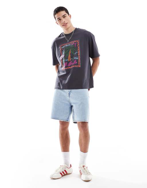 ASOS DESIGN - Koksgrå oversized T-shirt med grafisk palmeprint, 2 af 4