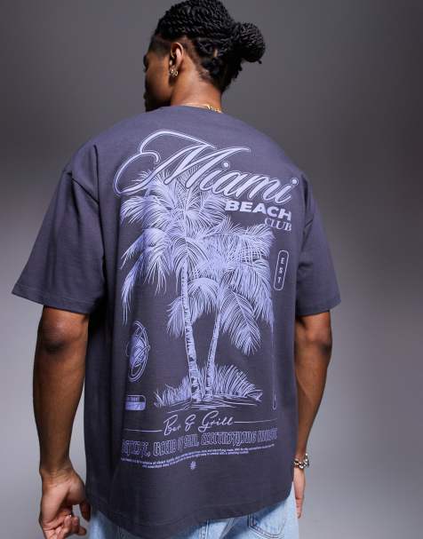 ASOS DESIGN - Koksgrå oversized T-shirt med grafisk palmeprint - view 1