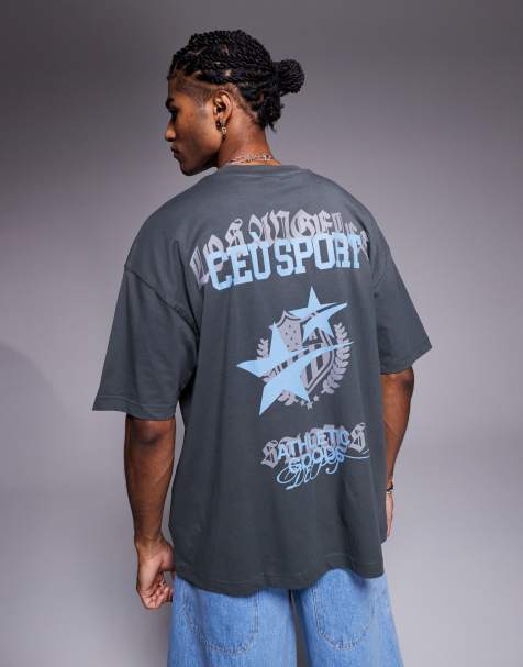 ASOS DESIGN - Koksgrå oversized T-shirt med grafisk sportsprint - view 1