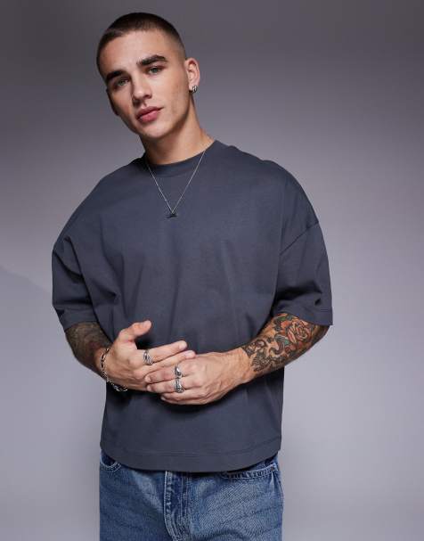 ASOS DESIGN - Koksgrå oversized T-shirt med sænkede skuldre i kraftigt stof i firkantet pasform - view 1