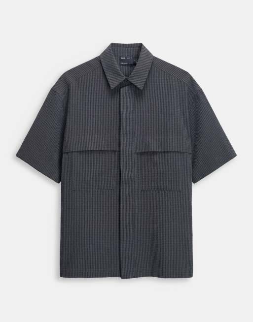 ASOS DESIGN - Koksgrå oversized utility-skjorte i seeersucker med tekstur og firkantet pasform, 6 af 12