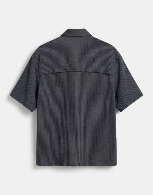 ASOS DESIGN - Koksgrå oversized utility-skjorte i seeersucker med tekstur og firkantet pasform, 7 af 12